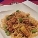 枝豆とズッキーニのボロネーズ スパゲティー